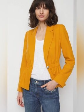 White House Black Market Ruched Twill Jacket In Liquid Gold Womens Size 10